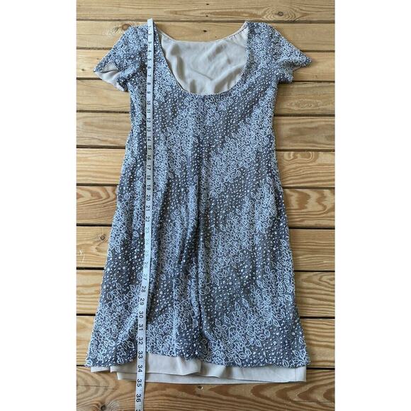 Vintage Kay Unger Embroidered Sequined Midi Dress Size 6 Women’s Grey Lined - Picture 2 of 7